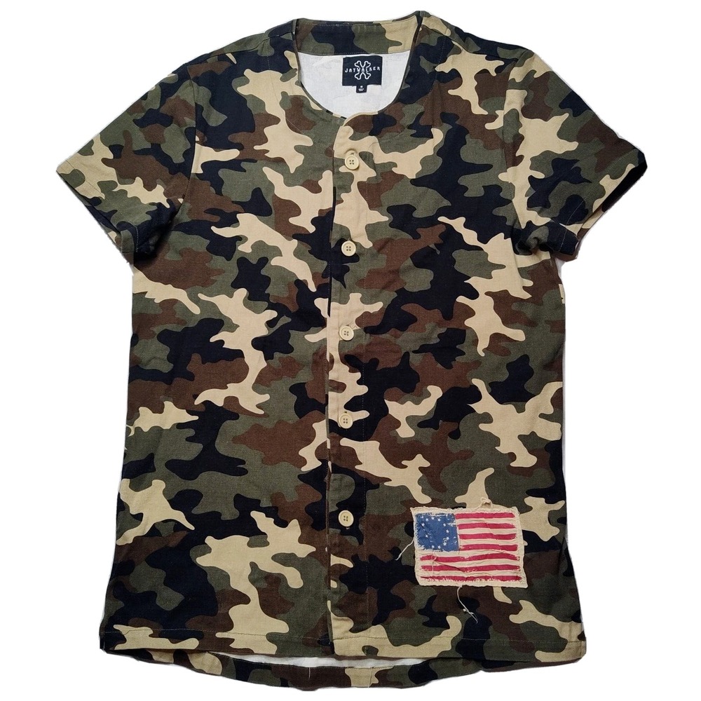 JAY WALKER Men Medium Camo USA JAPAN FLAG‎ Embellished Button Up Jersey